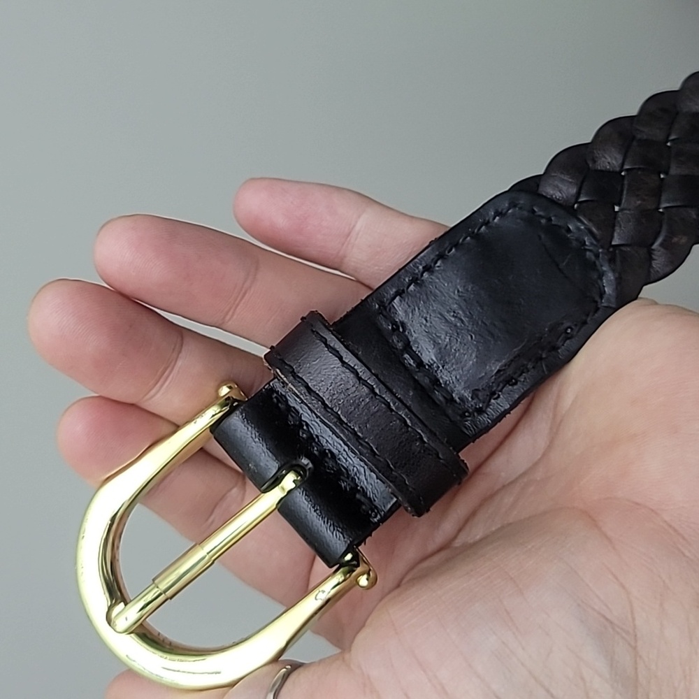 New York & Company Black Braided Leather Belt with Gold Buckle